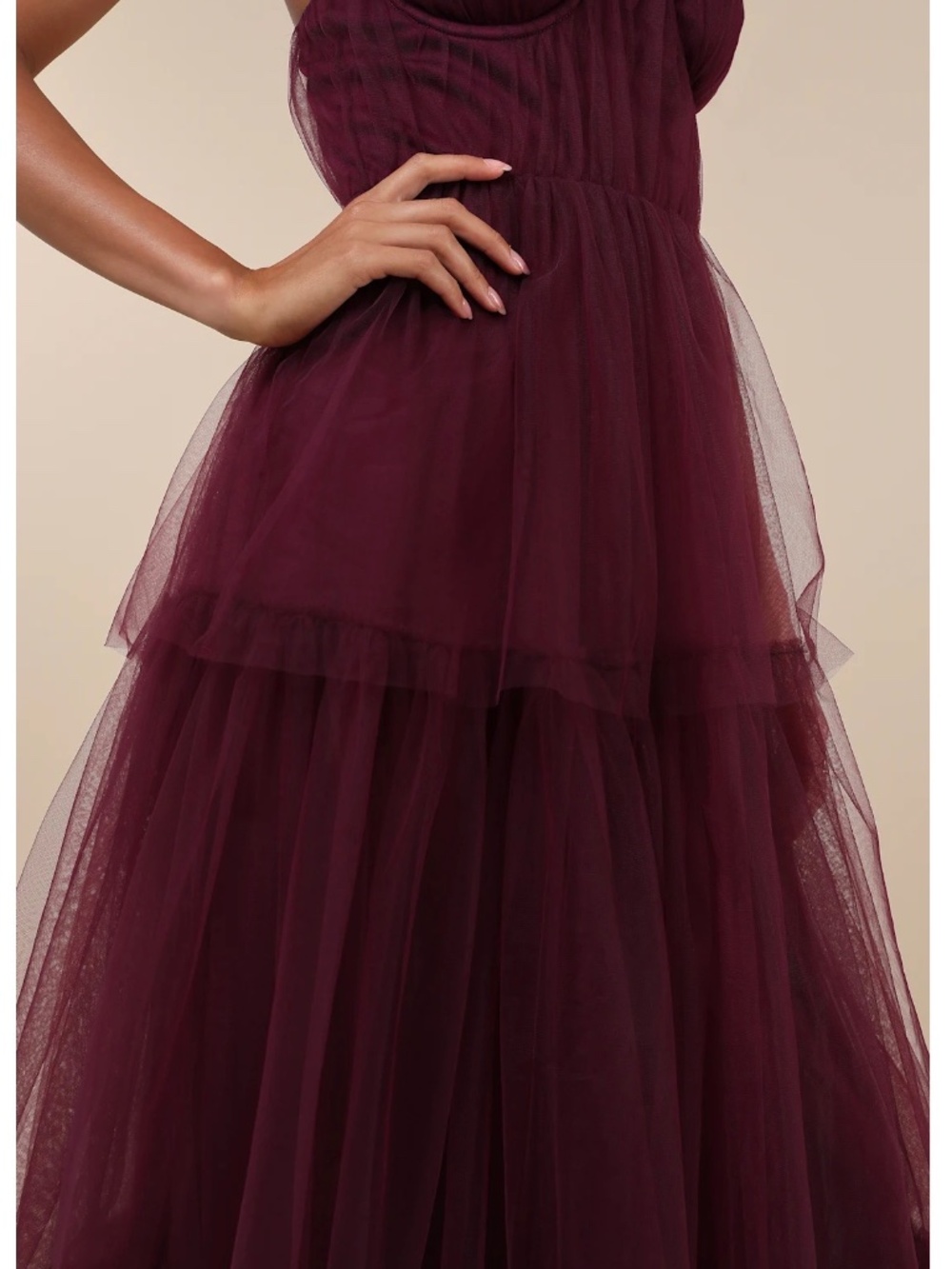 NWOT Lulus Unforgettable Poise Plum Purple Tulle Bustier Tiered Maxi Dress L - Picture 4 of 5